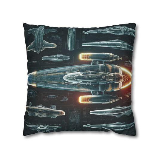 Futuristic Spaceship Blueprint Pillow & Pillowcase | Detailed Sci-Fi Schematic Design