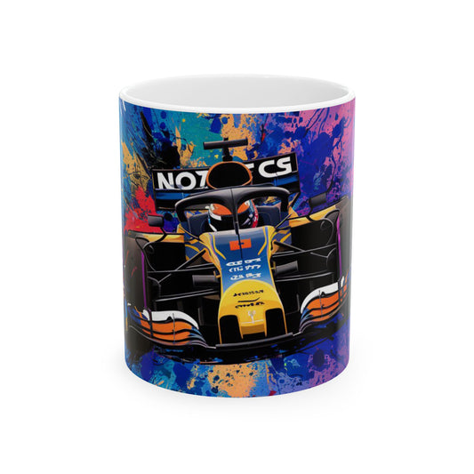 F1 Racing Car Color Splash Deisgn White Ceramic Coffee Mug 11oz