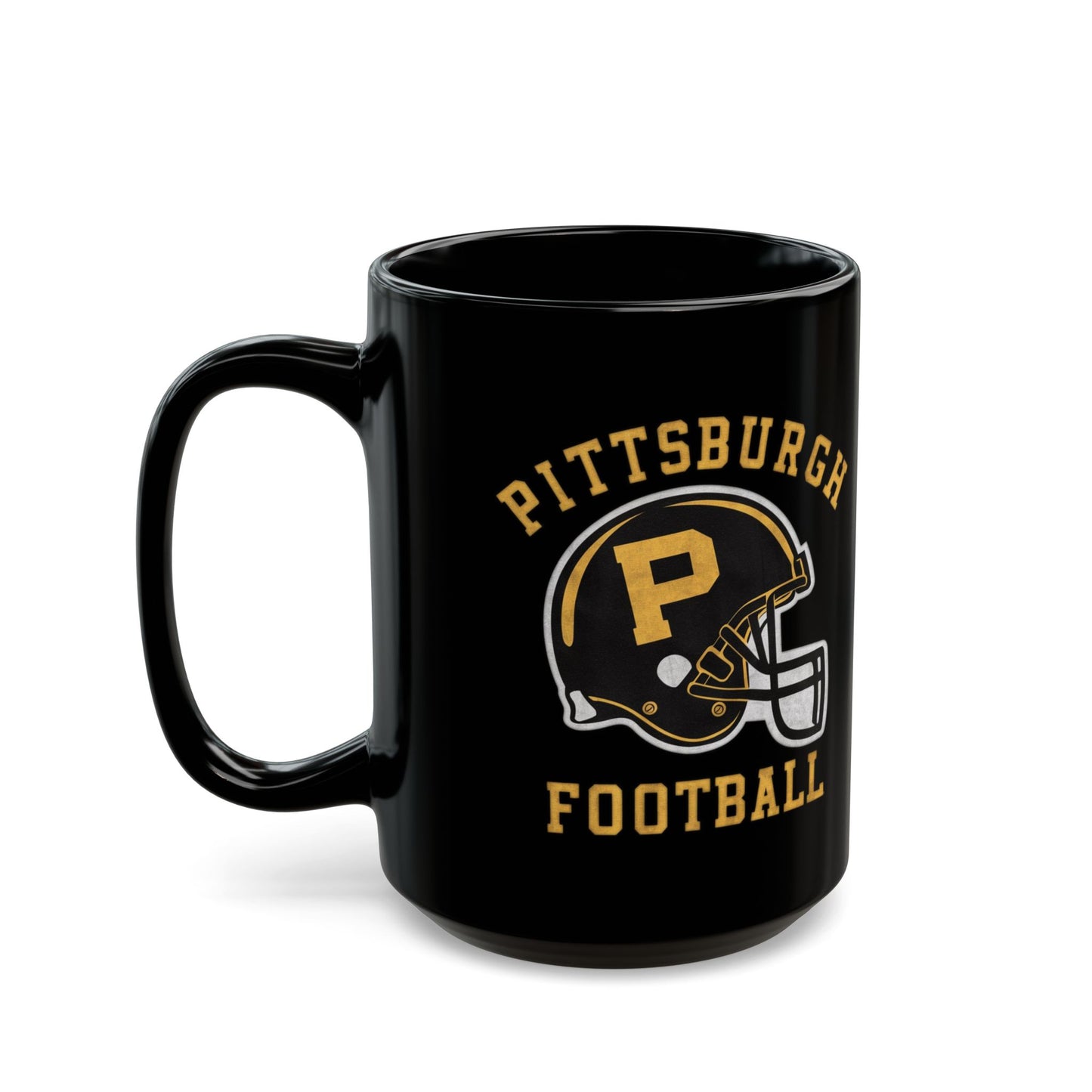 Pittsburgh Football Black and Gold Helmet 15oz Black Ceramic Coffee Mug