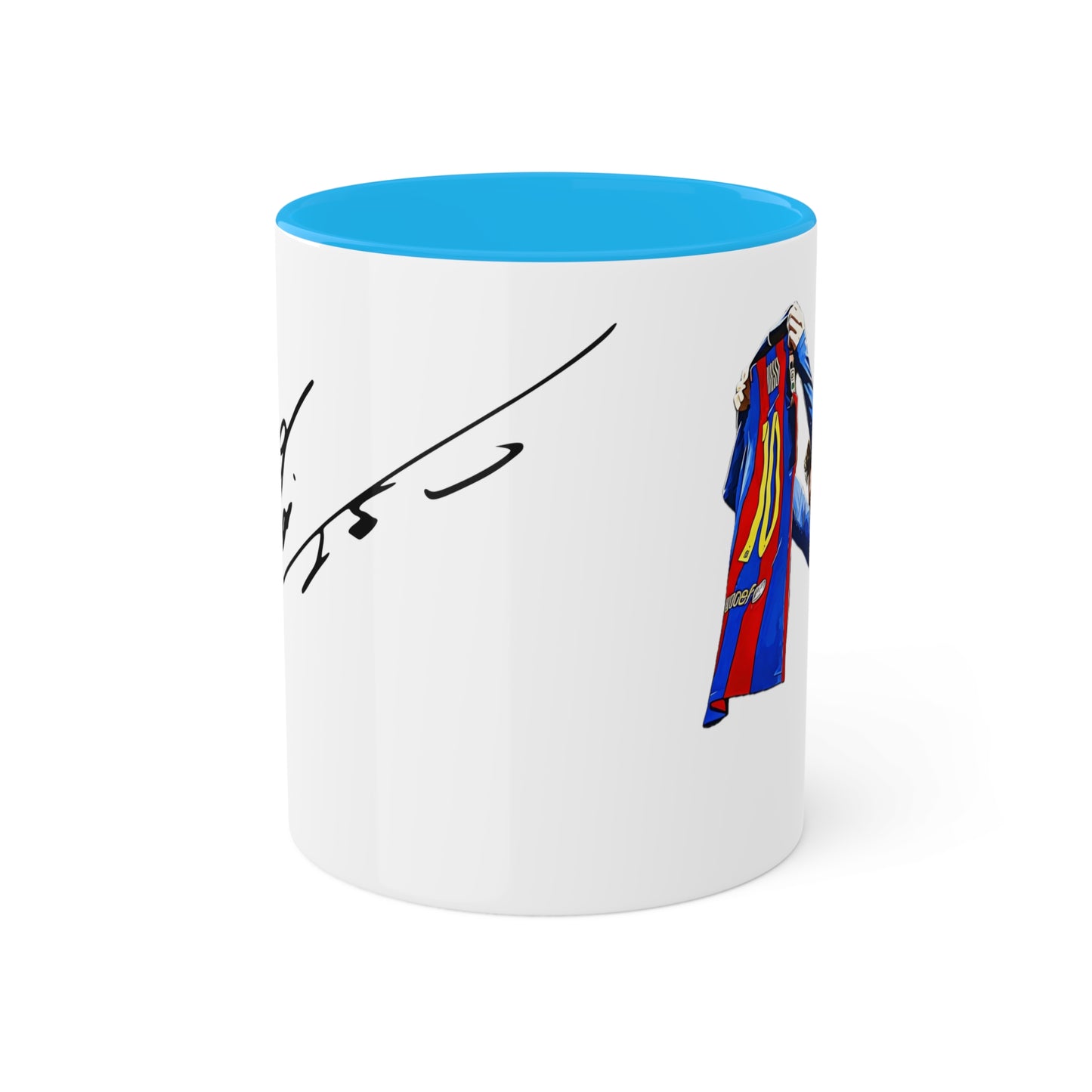 Lionel Messi Goal Celebration Mug – Iconic Barcelona Moment with Messi's Signature