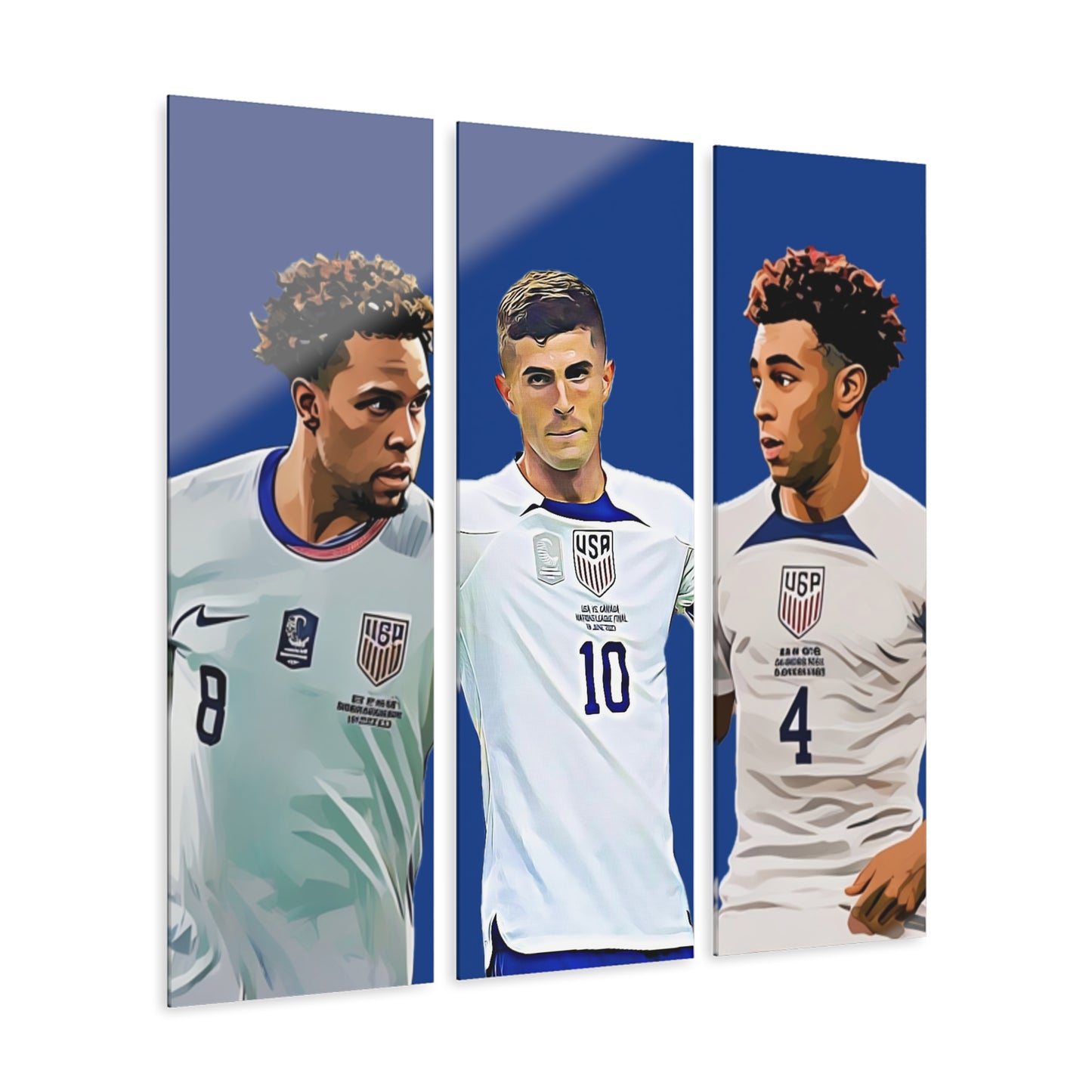 USA Soccer Stars Acrylic Wall Art - 3 Piece Set Featuring Christian Pulisic, Weston McKennie, and Tyler Adams | High-Quality Grade-A Acrylic Prints