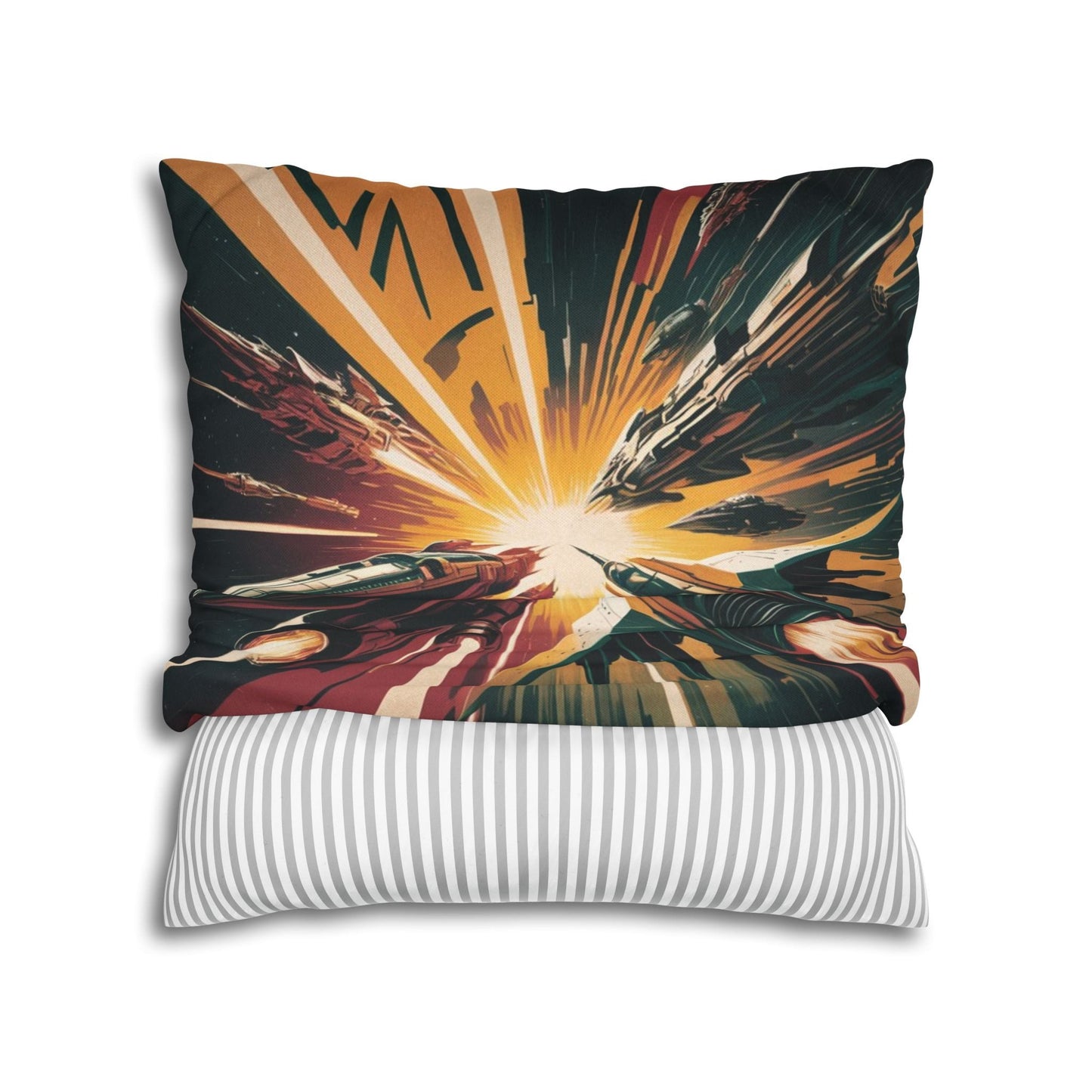 Vintage Sci-Fi Spaceship Battle Pillow & Pillowcase | 1960s Space Adventure Poster Design