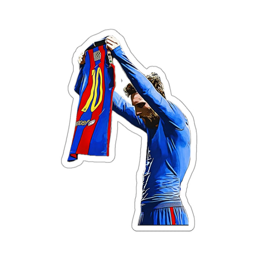 Messi Barcelona Jersey Celebration Sticker | Iconic Soccer Moment | Vinyl Decal for Sports Fans