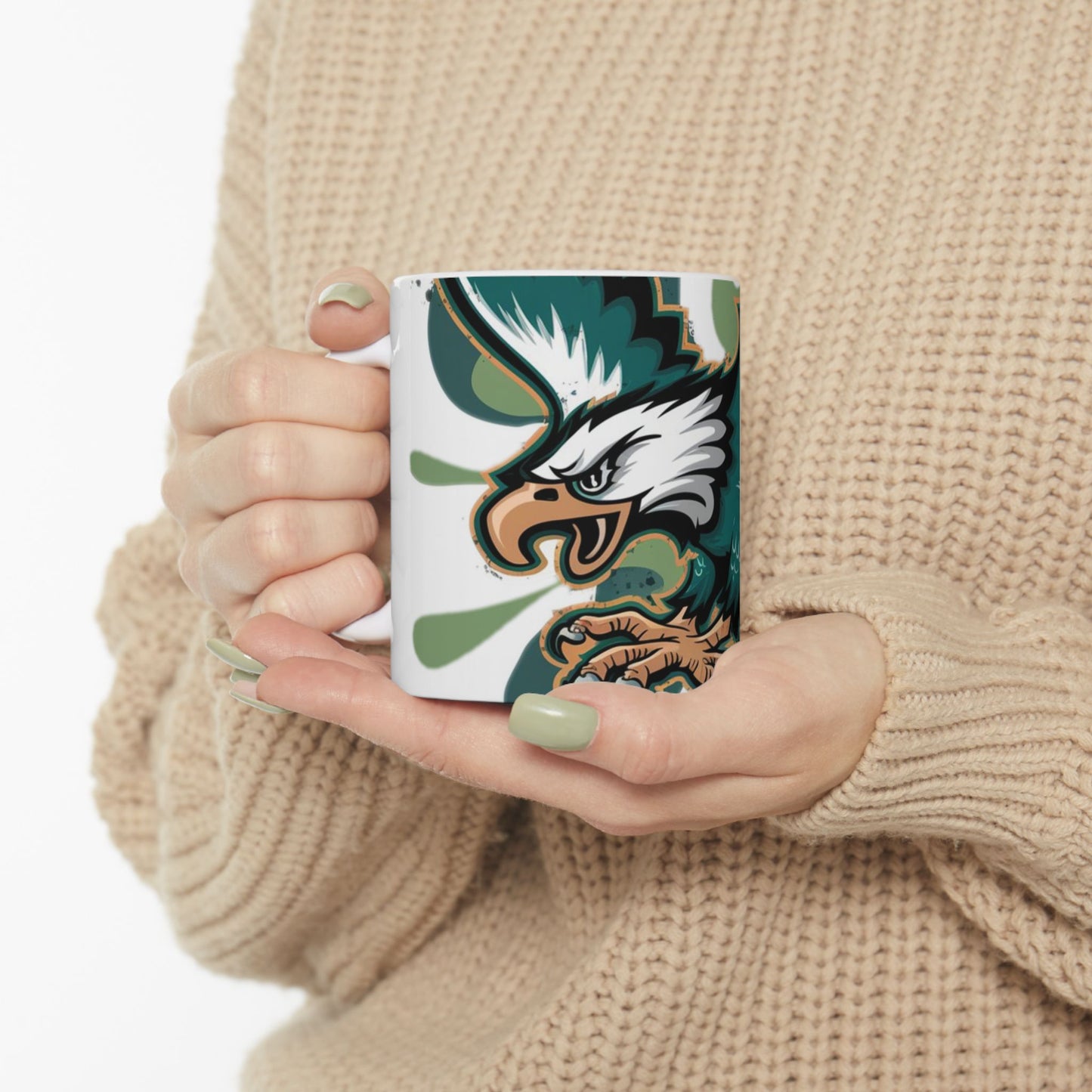 Philadelphia Eagles Inspired Coffee Mug | Retro Eagles Logo Design | Bold, Dynamic NFL Fan Gift | Green & White Color Splash