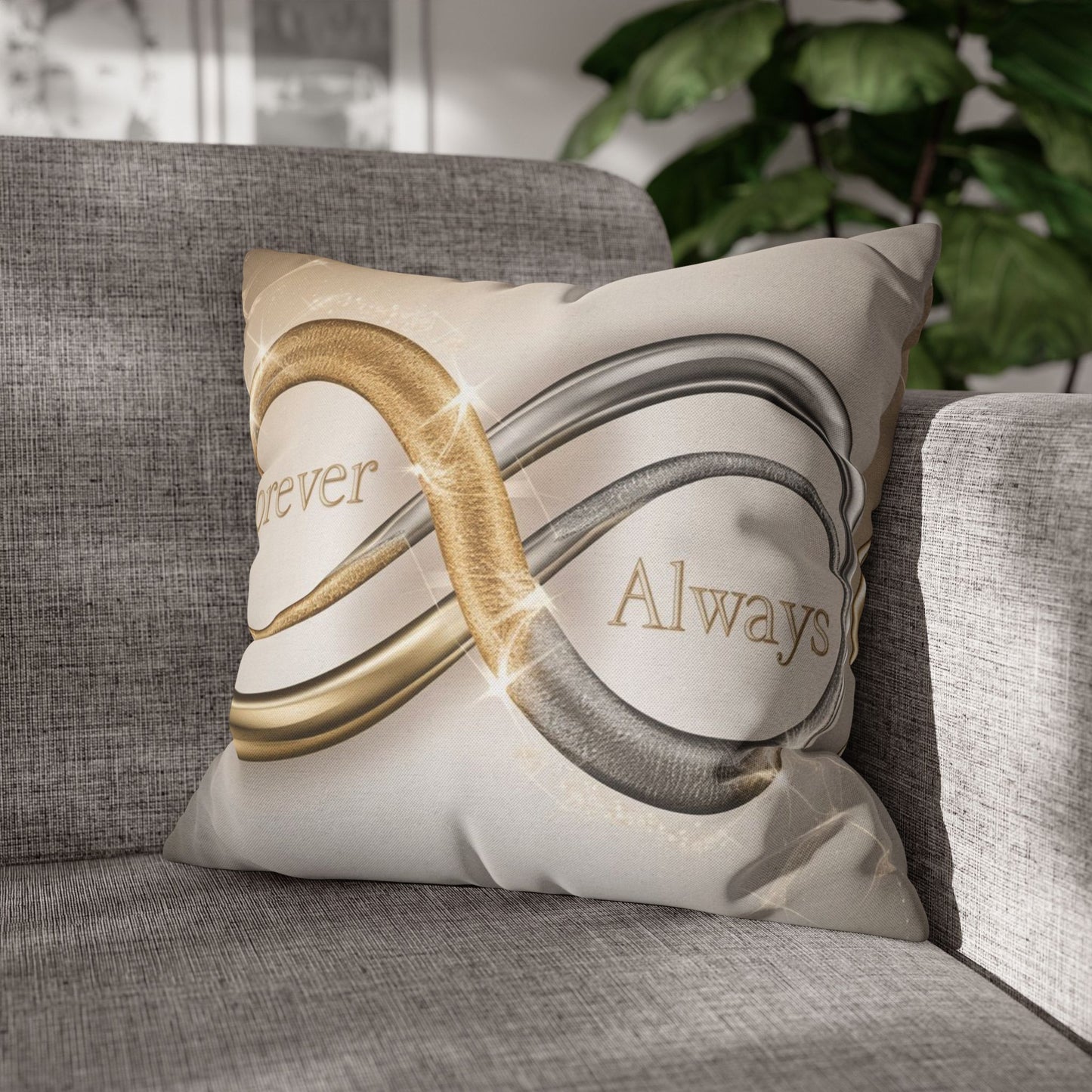 Elegant Infinity Love Pillow & Pillowcase Set | Gold and Silver Intertwined, Perfect for Couples, Newlyweds, and Anniversaries