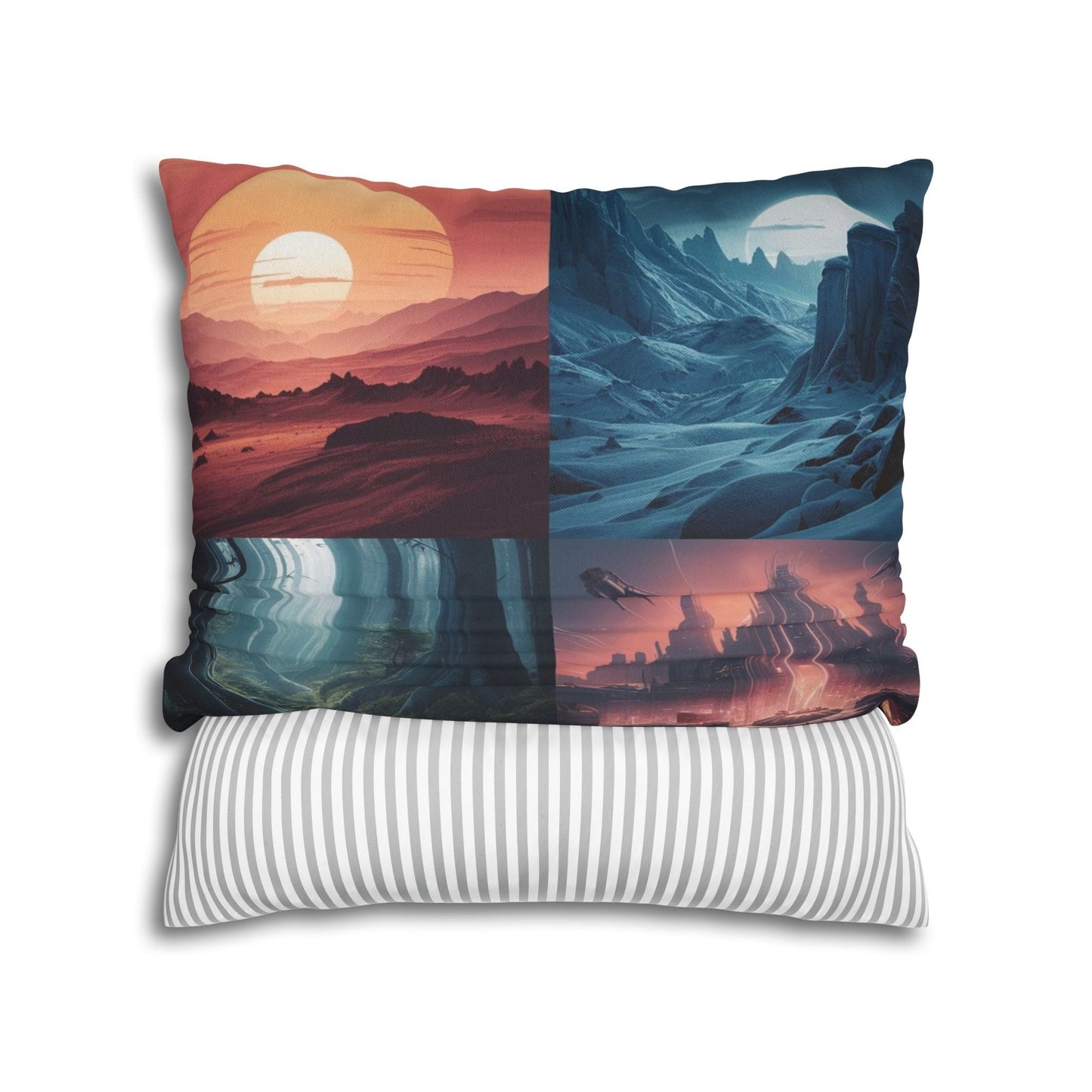 Star Wars Planet Collage Pillow and Pillowcase – Iconic Tatooine, Hoth, Endor, Coruscant Design – Sci-Fi Bedding for Star Wars Fans