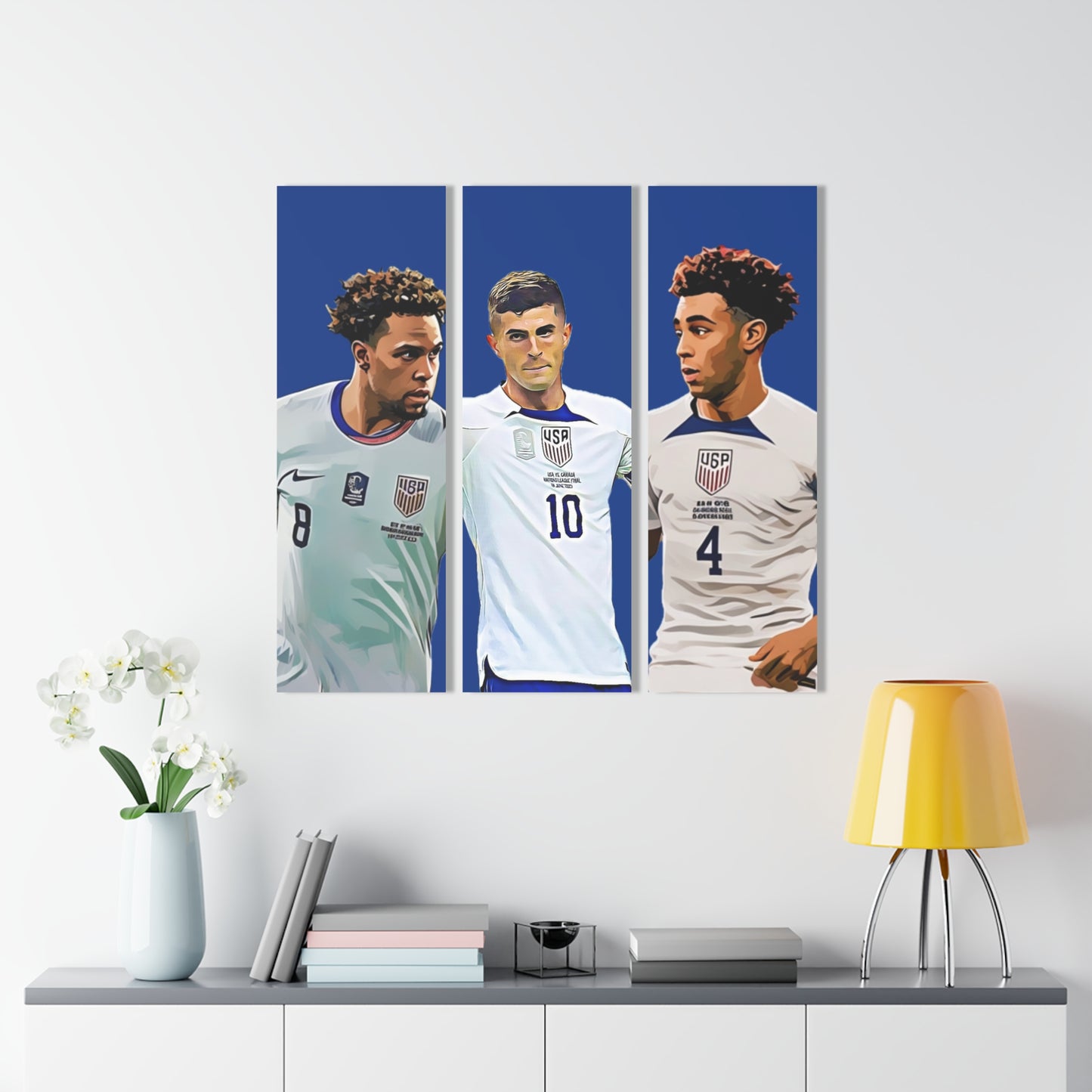 USA Soccer Stars Acrylic Wall Art - 3 Piece Set Featuring Christian Pulisic, Weston McKennie, and Tyler Adams | High-Quality Grade-A Acrylic Prints