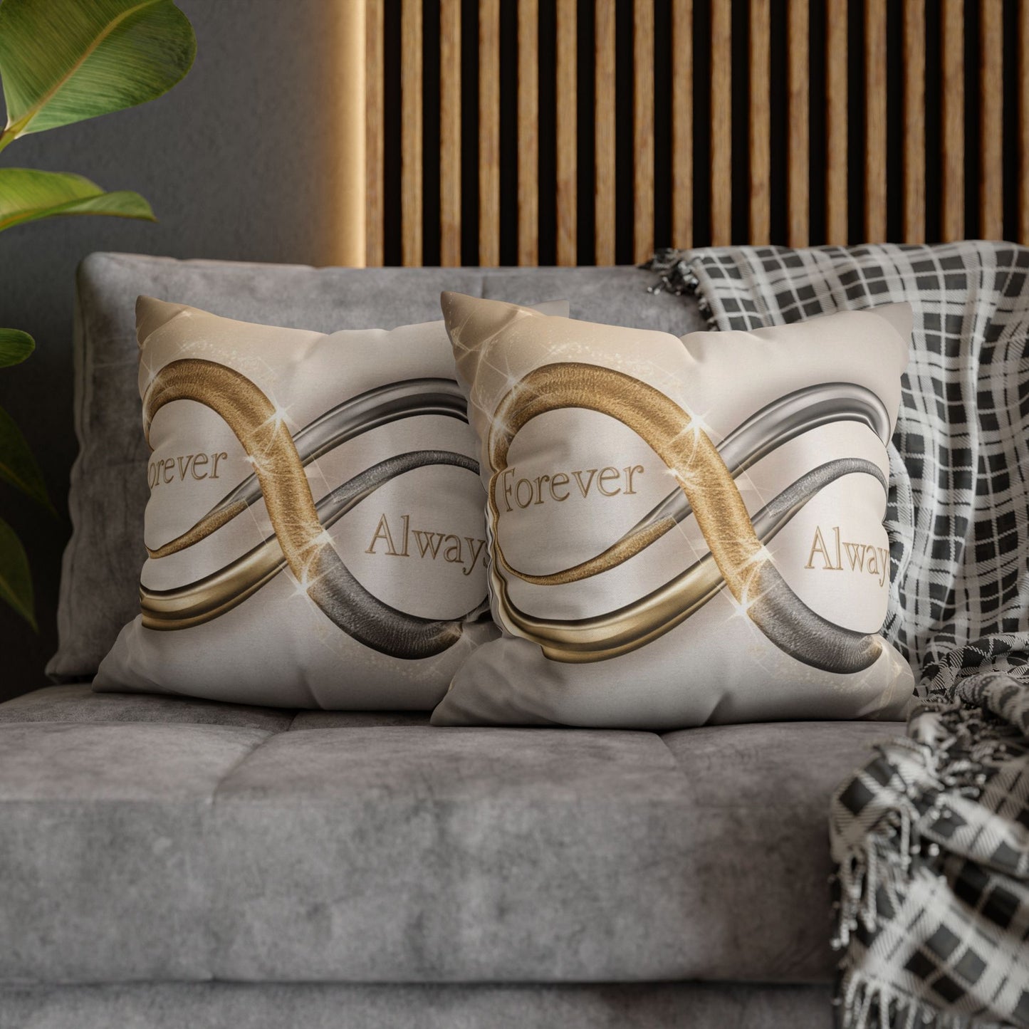 Elegant Infinity Love Pillow & Pillowcase Set | Gold and Silver Intertwined, Perfect for Couples, Newlyweds, and Anniversaries