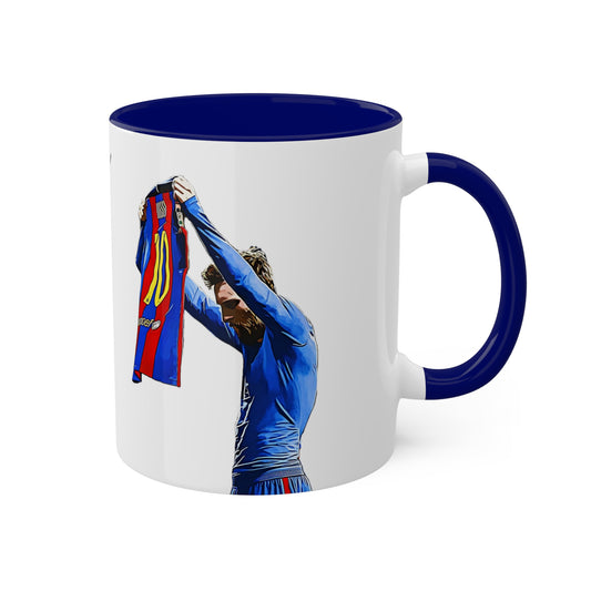 Lionel Messi Goal Celebration Mug – Iconic Barcelona Moment with Messi's Signature