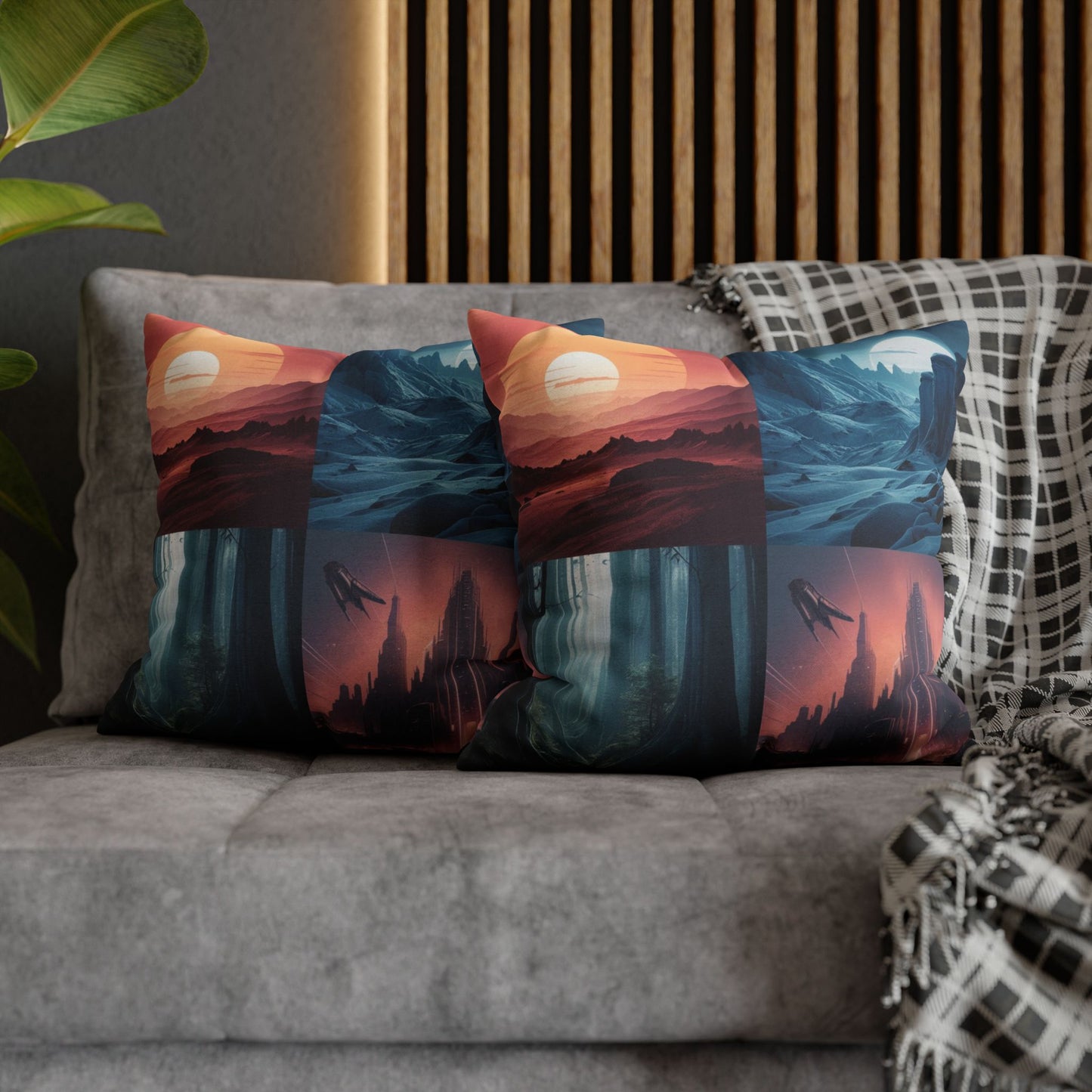 Star Wars Planet Collage Pillow and Pillowcase – Iconic Tatooine, Hoth, Endor, Coruscant Design – Sci-Fi Bedding for Star Wars Fans