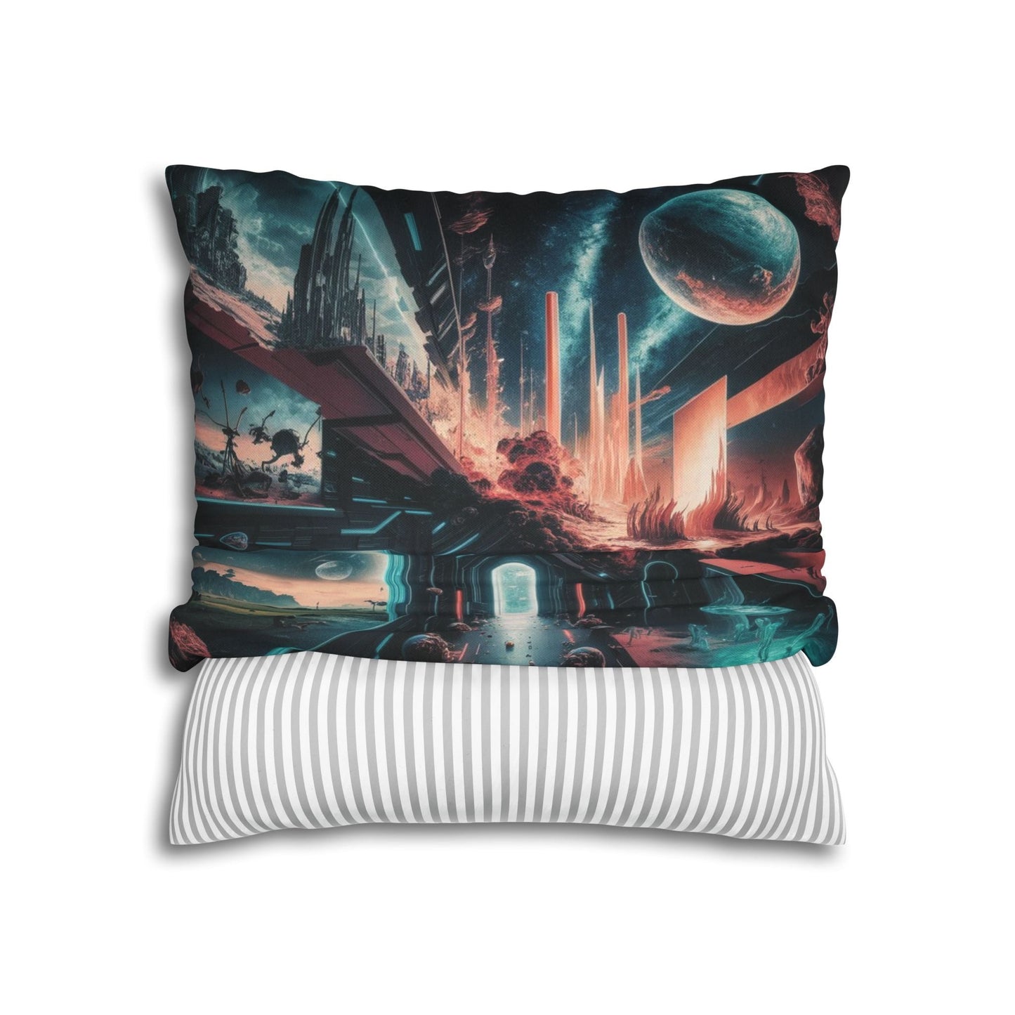 Dimension Collision Sci-Fi Pillowcase – Futuristic City, Cosmic Worlds, and Alternate Realities Design – Vibrant Sci-Fi Bedding for Fans