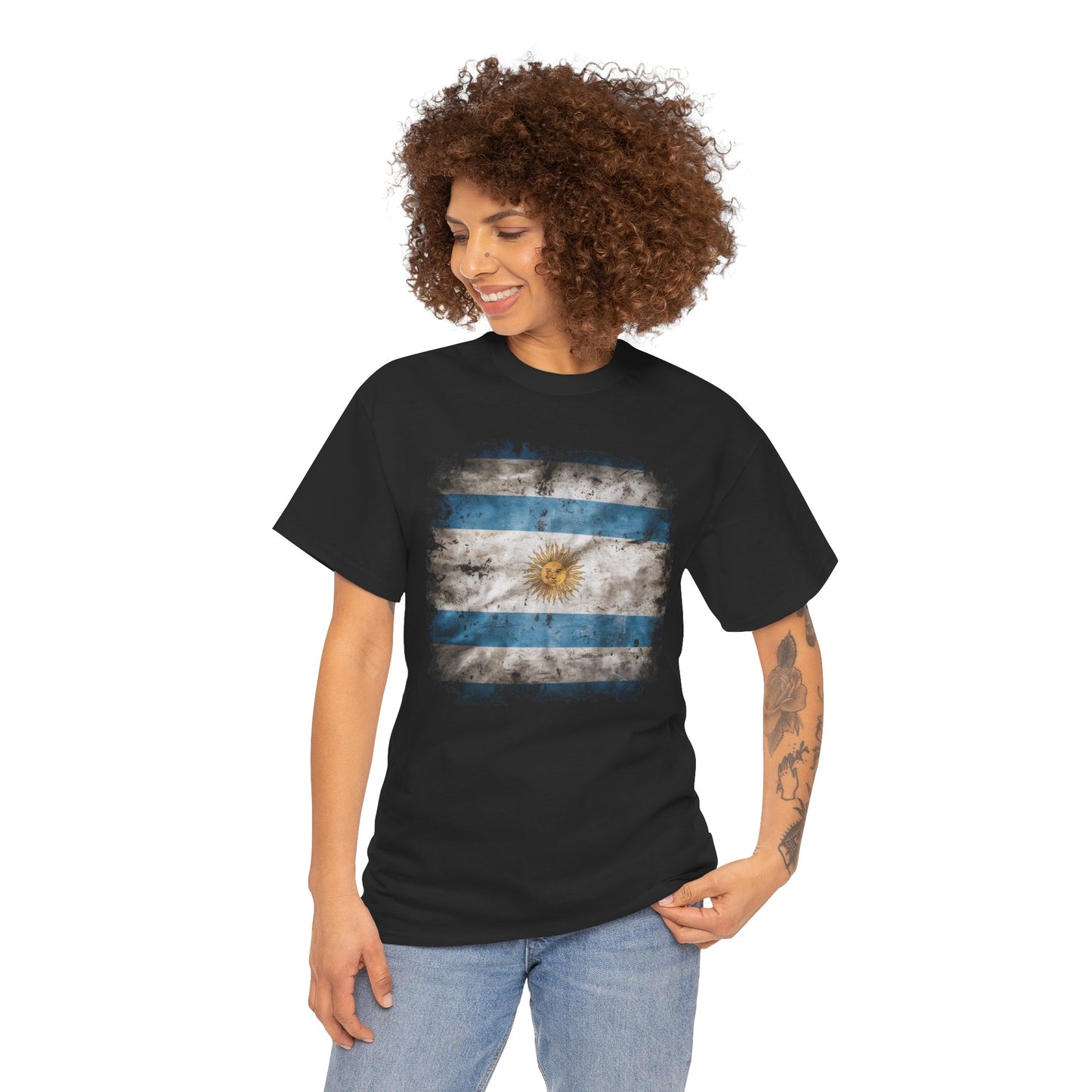 Vintage Argentina Flag T-Shirt with Distressed Design | Rustic Sun of May Unisex Tee