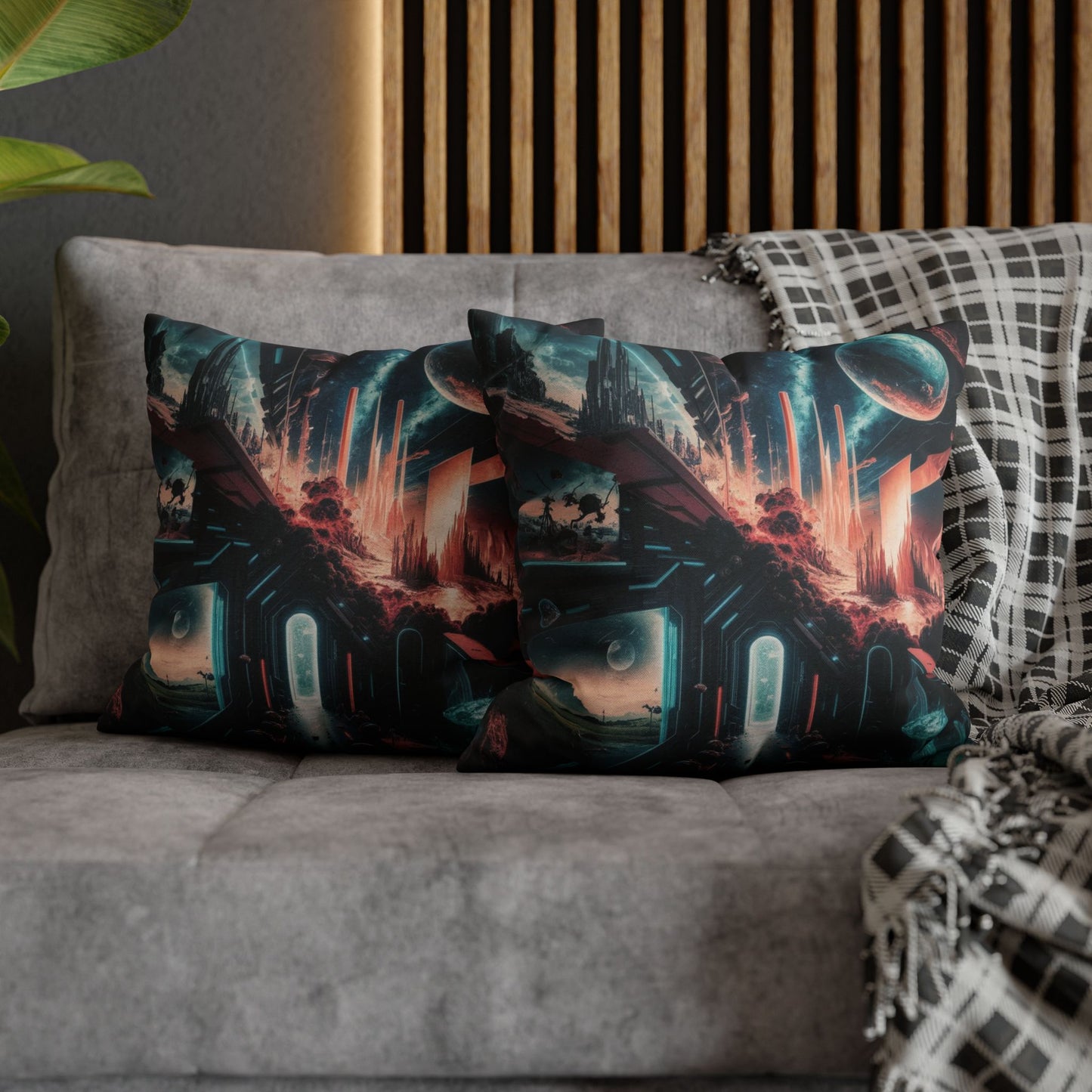 Dimension Collision Sci-Fi Pillowcase – Futuristic City, Cosmic Worlds, and Alternate Realities Design – Vibrant Sci-Fi Bedding for Fans