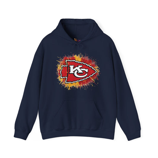 Kansas City Inspired Chiefs Hoodie | Retro Color Splash Design | Perfect for Game Days and Tailgates | Warm and Stylish Fan Gear