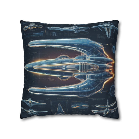 Futuristic Spaceship Blueprint Pillow & Pillowcase | High-Tech Schematic Design