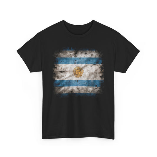 Vintage Argentina Flag T-Shirt with Distressed Design | Rustic Sun of May Unisex Tee