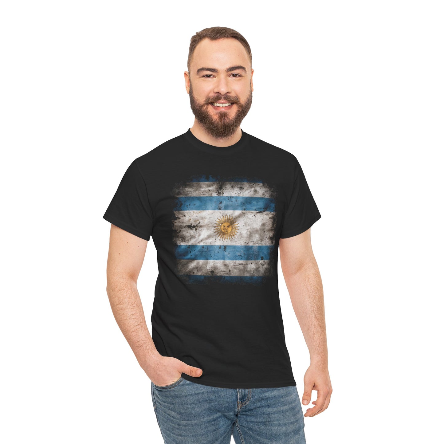 Vintage Argentina Flag T-Shirt with Distressed Design | Rustic Sun of May Unisex Tee