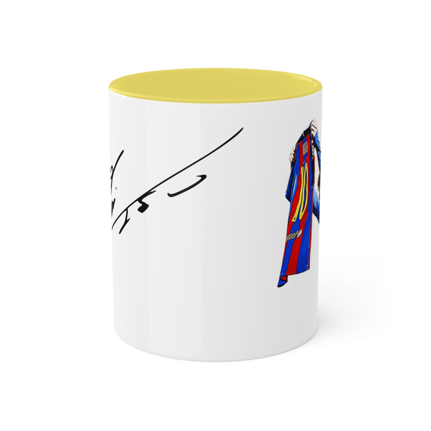 Lionel Messi Goal Celebration Mug – Iconic Barcelona Moment with Messi's Signature