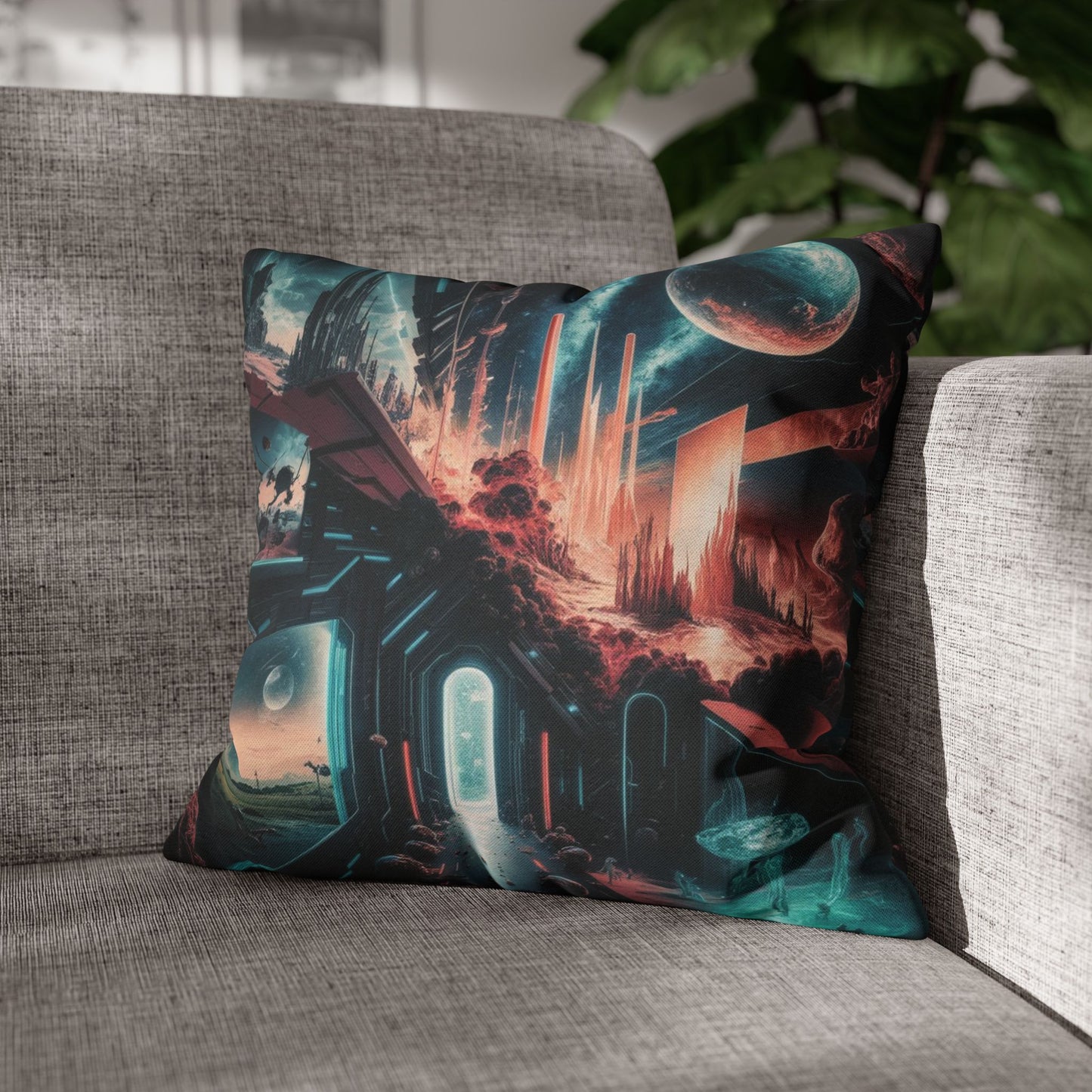 Dimension Collision Sci-Fi Pillowcase – Futuristic City, Cosmic Worlds, and Alternate Realities Design – Vibrant Sci-Fi Bedding for Fans